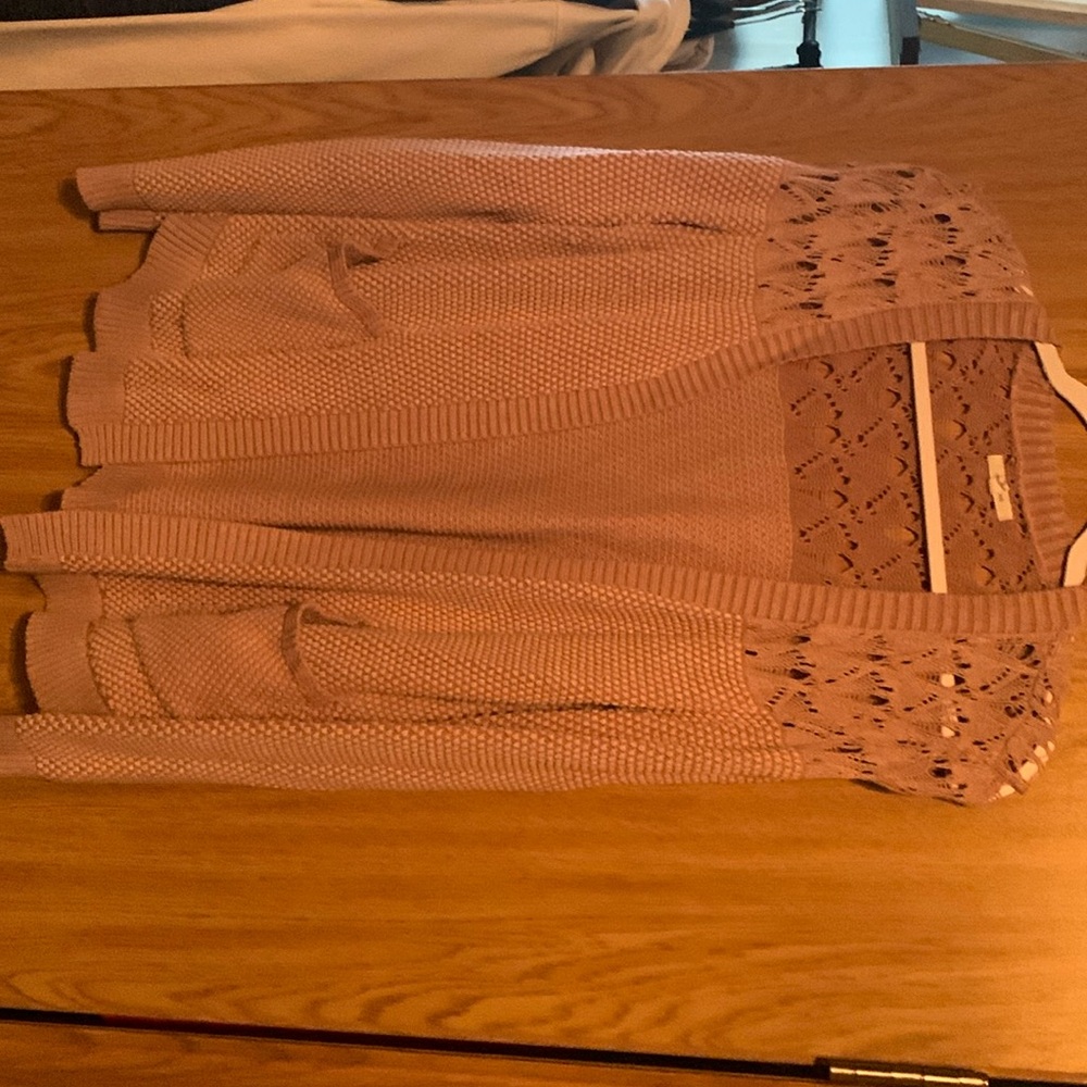 Mauve and white cardigan with pockets